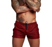 TMEOG Badehose für Herren Schnelltrocknend Badeshorts Kurz Herren Badehose Männer Schwimmhose Boxer Kurze Hose Schwimmshorts mit Reissverschluss(Weinrot, S)