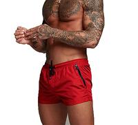 TMEOG Badehose für Herren Schnelltrocknend Badeshorts Kurz Herren Badehose Männer Schwimmhose Boxer Kurze Hose Schwimmshorts mit Reissverschluss(Knallrot, XL)