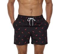 TMEOG Badehose Herren Badeshorts Männer Bademode Schwimmhose Lang Schnelltrocknend Swimming Surf Shorts Men Schwimmshort Swim Trunks Strandhose Sporthose Kurz mit Taschen(Chili,L)