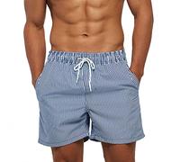 TMEOG Badehose Herren Badeshorts Männer Bademode Schwimmhose Lang Schnelltrocknend Swimming Surf Shorts Men Schwimmshort Swim Trunks Strandhose Sporthose Kurz mit Taschen(Gestreift,L)