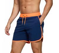 TMEOG Badehose Herren Badeshorts Männer Schwimmshorts Retro Badehosen für Herren Schnelltrocknend Bademode Kordelzug Trainingsshorts mit Mesh-Futter(Orange Dunkelblau,XXL)