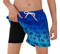 TMEOG Badehose Jungen Ohne Netz mit Innenhose - Kompressions Schwimmshorts mit Kordelzug & Tasche(B_Kokospalmen,7 Jahre)