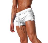 TMEOG Badeshorts für Herren Badehose Kurz Badehosen Männer Eng Schwimmhose Boxer Badepants Wassersport Kurze Hose Schnelltrocknende Strandshorts mit Reissverschluss (EU S/Tag M, Weiß)