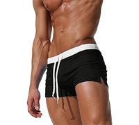 TMEOG Badeshorts für Herren Badehose Kurz Badehosen Männer Eng Schwimmhose Boxer Badepants Wassersport Kurze Hose Schnelltrocknende Strandshorts mit Reissverschluss (EU L/Tag XL, Schwarz)