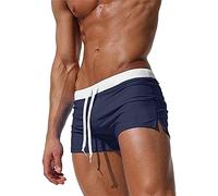 TMEOG Badeshorts für Herren Badehose Kurz Badehosen Männer Eng Schwimmhose Boxer Badepants Wassersport Kurze Hose Schnelltrocknende Strandshorts mit Reissverschluss (Navy Blau, S)