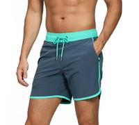 TMEOG Badeshorts Herren Badehose Männer Schwimmshorts Retro Bademode Surf Sport Shorts Kurz Strandshorts Kordelzug Trainingsshorts mit Reißverschlusstasche und Netz(Grau,XXL)