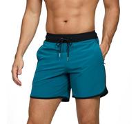 TMEOG Badeshorts Herren Badehose Männer Schwimmshorts Retro Bademode Surf Sport Shorts Kurz Strandshorts Kordelzug Trainingsshorts mit Reißverschlusstasche und Netz(Pfauenblau,L)