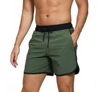 TMEOG Badeshorts Herren Badehose Männer Schwimmshorts Retro Bademode Surf Sport Shorts Kurz Strandshorts Kordelzug Trainingsshorts mit Reißverschlusstasche und Netz(Grün,XXL)