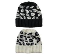 TMTGTS High Bun Pferdeschwanz Mütze 2 Stück Einheitsgröße Ponytail Beanie for Women Winter Warm Woll Zöpfen Loch Loop Leopard Muster Pferdeschwanz Beanie Schwanz Soft Stretch Zopfmuster Cap(1#+2#)