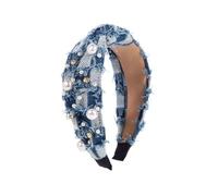 TMTGTS Stirnband Damen Weiße Perlen Stirnband Damen Jeans Haarreifen Mode Haarschmuck Haarband Vintage-gepolstertes Weihnachten Haarschmucken Hochzeit Friseur Zubehör Haar Accessoire