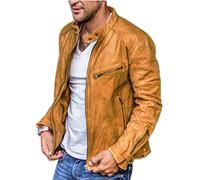 TnmZi Langarm Jacke Herren Einfarbig Frühling Lederjacke Herren Trend Reißverschluss Dekoration Motorradjacke Herren Stehkragen Gutaussehend Mode Jacke Herren