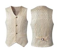 TnmZi Mode Weste Herren Slim Fit Druck Vintage V-Ausschnitt Blazer Weste Herren Gentleman Temperament Anzug Weste Herren Medieval Abschlussball Performance Costumes A-Beige M