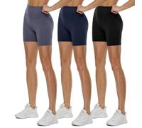 TNNZEET 3er Pack Radlerhose Damen High Waist Sommer Shorts Blickdicht Kurze Sporthose Leggings Hotpants Unter Kleider für Sport Yoga(Dunkelgrau/Marineblau/Schwarz, S-M)