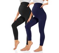 TNNZEET Umstandsleggings Damen Umstandsmode Blickdicht Schwangerschaft Leggings Umstandshose Lang für Yoga(Schwarz/Marineblau,M)