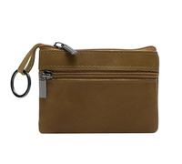 TNSLAND Mini Münzbeutel Schlüsseletui, Echtleder Kleingeldbörse Schlüsseltasche Klein, Coin Purse, Lederbeutel Portemonnaie Herren und Damen, Schlüsselmäppchen Leder mit Reißverschluss (Braun)