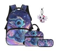 TOADDMOS Kinder-Rucksack-Set mit tragbarer Lunchtasche, Federmäppchen, Tasche, Anhänger, leicht, lässig, Tagesrucksack für Kinder, Teenager, 4-teilig, Galaxy Baby Drache, Modern