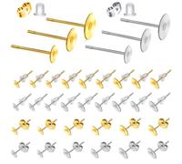 TOAOB 100 Stück Ohrstecker Rohlinge Edelstahl 4mm 6mm 8mm Ohrstecker Stecker Flach Pad Ohrring mit Butterfly Verschluss und Transparentem Kunststoff Ohrring Stopper Set für DIY Schmuckherstellung