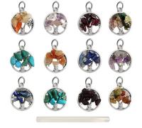 TOAOB 12 Stück Lebensbaum Anhänger 15 mm Natursteine Charms Glücksbringer Bunte Anhänger für Halsketten Schmuck Gastgeschenke DIY Schlüsselanhänger