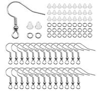 TOAOB 300pcs Earrings Making Supplies Kit Silver Tone 18mm Earring Hooks Hypoallergenic Ear Wire Hooks with Clear Rubber Earring Safety Backs and Jump Rings for DIY Earring Making