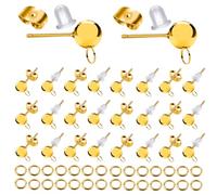 TOAOB 40 Stück Golden Rostfreier Edelstahl Ohrstecker 4mm x 16mm mit 40 Stück Edelstahl Ringe und 40 Stück Edelstahl Ohrstöpsel und 20 Stück Kunststoff Ohrstöpsel für DIY Ohrring Herstellung