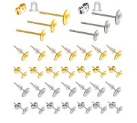 Toaob 500 Stück Ohrringe, flache Pfosten, aus Edelstahl, 3 mm bis 5 mm, für Ohrringe, Gold und Silber, mit Verschlüssen für Schmuckzubehör