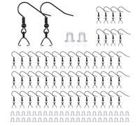 TOAOB Schwarz Ohrhänger Edelstahl Ohrhaken Ohrring Haken 100 Stück Ohrhaken Ohrringe Zubehör mit Anhängerschlaufe und Silikon Ohrringe Verschlüsse für DIY Ohrhänger Schmuckherstellung