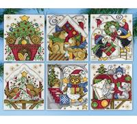 Tobin Design Works Crafts Home for Christmas Kreuzstich-Ornament-Set, Baumwolle, 8,9 x 10,2 cm, 14 Stück, 6 Stück, 3-1/2" x 4"