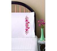 Tobin T232185 Stamped Pillowcases for Embroidery, Pink Floral, 20" x 30" Stickerei-Kit, rose
