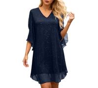 Tobysper Abendkleider Mit Pailletten Damen Elegant V-Ausschnitt Cocktailkleid Einfarbig Partykleid Rüschensaum Midi Sommerkleid Leichte Freizeitkleid