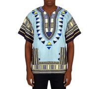 Tobysper Afrikanische Kleidung Herren Unisex Dashiki African Shirt Baumwolle Festival Dashiki Tribal Hemd Loose Fit Sommer Kurzarmshirt Ethnischer Kaftan