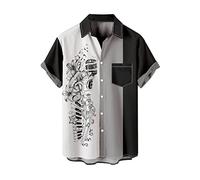 Tobysper Bowling Hemd Herren 50Er Rockabilly Hawaiihemd Männer Button Down Kurzarmhemd Vintage Sommerhemd Golf Tees Kontrastierendes Sommershirt Retro Herrenhemden Freizeithemd