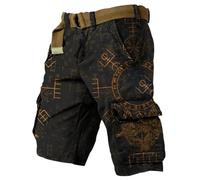 Tobysper Cargoshorts Herren 3D Druck Shorts Wikinger Cargohose Nordische Mythologie Wanderhose Baggy Klassiker Arbeitshose Mit Taschen Leichte Sweatshorts Sommer Strandhose