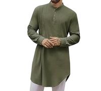 Tobysper Kaftan Herren Baumwolle Leinen Robe Muslimische Kleider Langarm Hemd Afghanische Arabische Kleidung Mit Knöpfen Ramadan Freizeithemd Stehkragen Leinenhemd Lässige Strandhemd