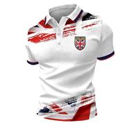 Tobysper Kurzarmhemd Herren Sommer Slim Fit Business Casual T-Shirt Mit Uk Flagge Oversized Farbblock Atmungsaktives Golf Tennis Shirt Mit Knopfleiste Regular Sportshirt Festival Tops