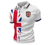 Tobysper Kurzarmhemd Herren Sommer Slim Fit Business Casual T-Shirt Mit Uk Flagge Oversized Farbblock Atmungsaktives Golf Tennis Shirt Mit Knopfleiste Regular Sportshirt Festival Tops