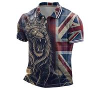 Tobysper Kurzarmhemd Herren Sommer Slim Fit Business Casual T-Shirt Mit Uk Flagge Oversized Farbblock Atmungsaktives Golf Tennis Shirt Mit Knopfleiste Regular Sportshirt Festival Tops