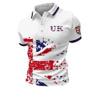 Tobysper Kurzarmhemd Herren Sommer Slim Fit Business Casual T-Shirt Mit Uk Flagge Oversized Farbblock Atmungsaktives Golf Tennis Shirt Mit Knopfleiste Regular Sportshirt Festival Tops