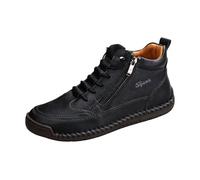 Tobysper Orthopädische Schuhe Herren Leder-Turnschuhe Mit Seitlichem Reißverschluss Bequeme Lederschuhe Damen Und Herren Flache Outdoorschuhe Bequeme Freizeitschuhe Wanderschuhe Lederstiefel