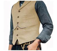 Tobysper Trachtenweste Herren Oktoberfest Trachten Weste Ärmellose Anzugweste Vintage Lodenweste Regular Fit Trachtenjacke Slim Fit V-Ausschnitt Mit Knopf Trachtengilet
