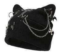 TocaFeank Goth Beanie | Katzenohrmütze | Katzenohren-Mütze mit Punk-Kette und -Anhänger | Punk Schwarze Katzen Häkelmütze | Goth Grunge Cats Beanies Y 2 k | Gothic-Damenbekleidungszubehör für Winter