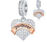 Tochter Herz Dangle Charms passt Pandora Papas Mädchen Armband, ich liebe dich Enkelin Anhänger, 925 Sterling Silber Pave Clear CZ Daughter Perlen, Geschenk für Granddaughter/Tochter im Gesetz