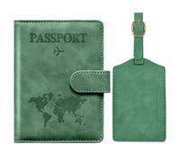 Toctax Reisepasshülle und Kofferanhänger Set, Passport Hülle mit RFID-Blocker, Reisepass Organizer, Reisepass Hülle für Damen und Herren, Passport Cover für Travel Essentials (Grün)
