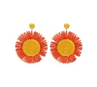 TOECCY Rattan Sonnenblumen Ohrringe für Damen - Boho Böhmische Statement Tropfen Schmuck - Geschenk für Frauen, Sommer, Strand (Orange)
