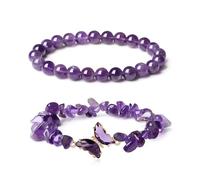 TOEECY 2 Stück Schmetterlings Amethyst Armband Lila Edelstein Armband Heilsteine Armband 8 mm Natürlicher Edelstein Bracelet Women Wunscharmband Geeignet für Geburtstagsgeschenke
