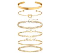TOEECY 6 Stück Armband Damen Armband Verstellbar Stapelarmbänder Ketten Armbander Set Armband Boho Gold Kubanische Büroklammer Armbänder Modeschmuck