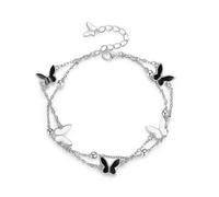 TOEECY 925 Silber Doppelschicht Schmetterling Armband Damen Mehrreihig Kettenarmband Zart Schmuck Handgelenk Accessoire Verstellbar