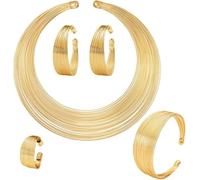 TOEECY African National Statement Schmuck Set Damen National Halskette Chunky Bib Choker Armband und Offener Ring Set National Schmuck Set (Gold)