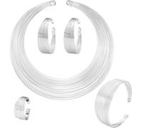 TOEECY African National Statement Schmuck Set Damen National Halskette Chunky Bib Choker Armband und Offener Ring Set National Schmuck Set (Silber)