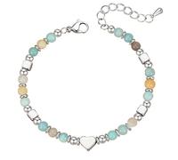 TOEECY Herzförmiges Naturstein Perlenarmband Silber Schmuck Damenarmband Handgefertigtes Edelsteinarmband Verstellbare Länge Armkette