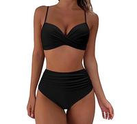 TOEECY Bikini Set Damen Cross Badeanzüge Bademode Zweiteiliger Badeanzug Push Up High Waist Sexy Schwimmanzug Swimsuit (Schwarz,S)